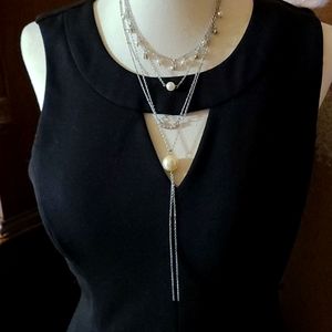 Silver Rhinestone and pearl 4 strand necklace